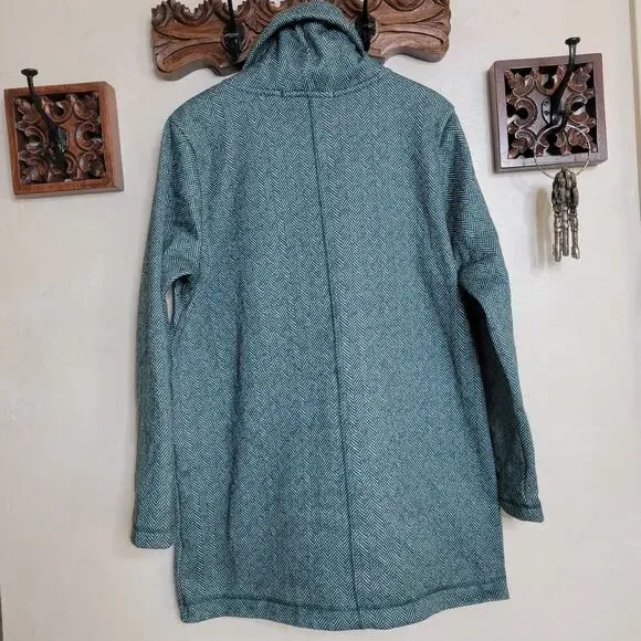 Lands End Cowl Funnel Neck Green Herringbone Fleece Pullover Tunic Sweater✨️L - Picture 11 of 13